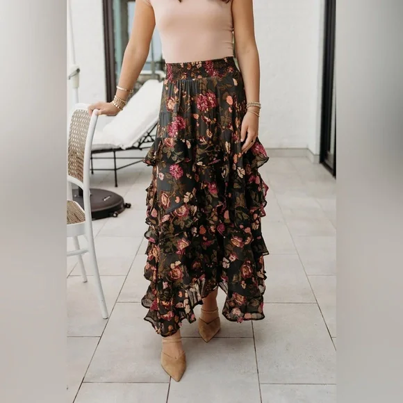 NEW FREE PEOPLE Lolita Maxi Skirt / Wash Black Combo Size Medium - Picture 4 of 9